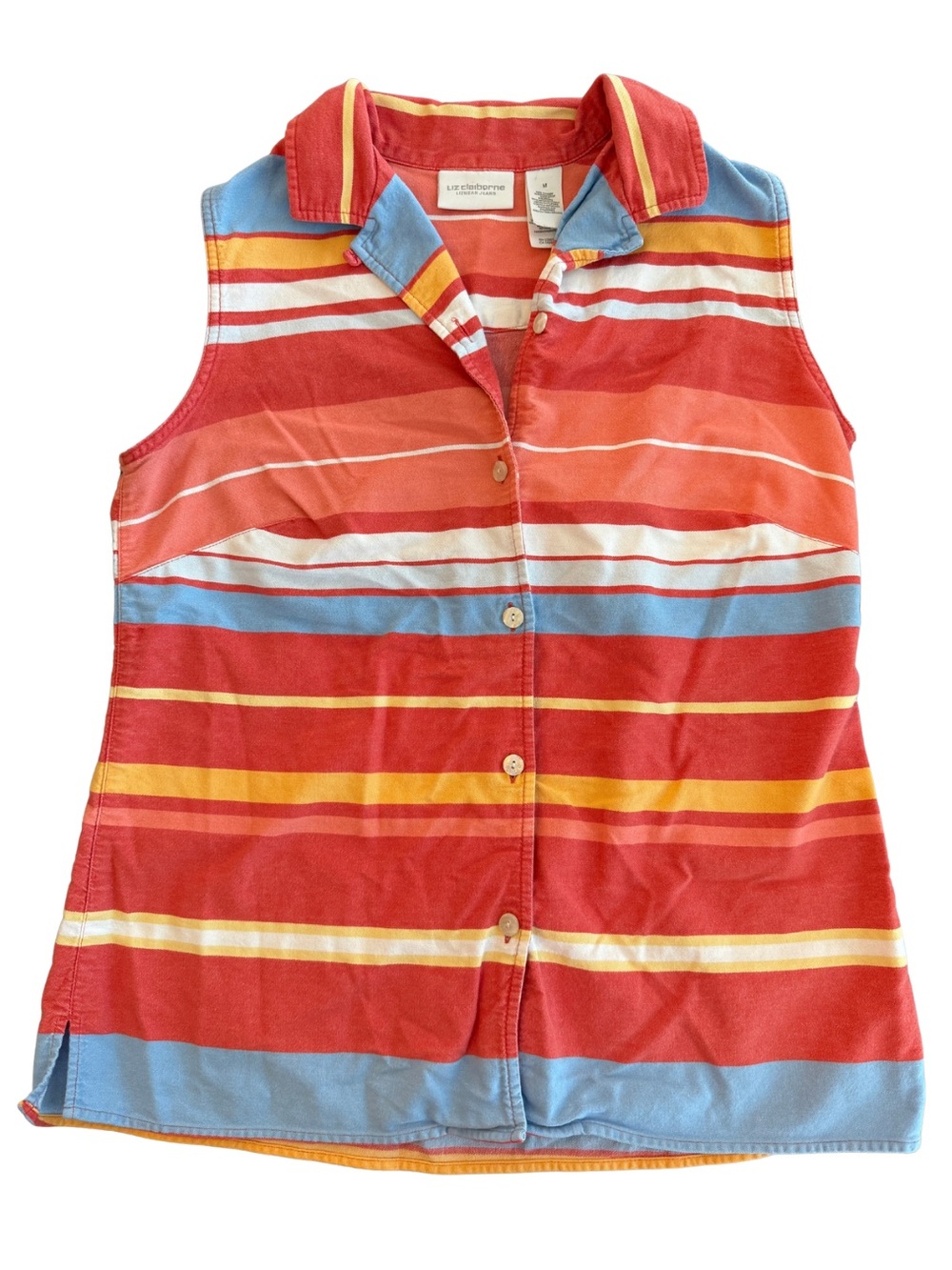 Liz Claiborne Cotton Striped Sleeveless Collared Top